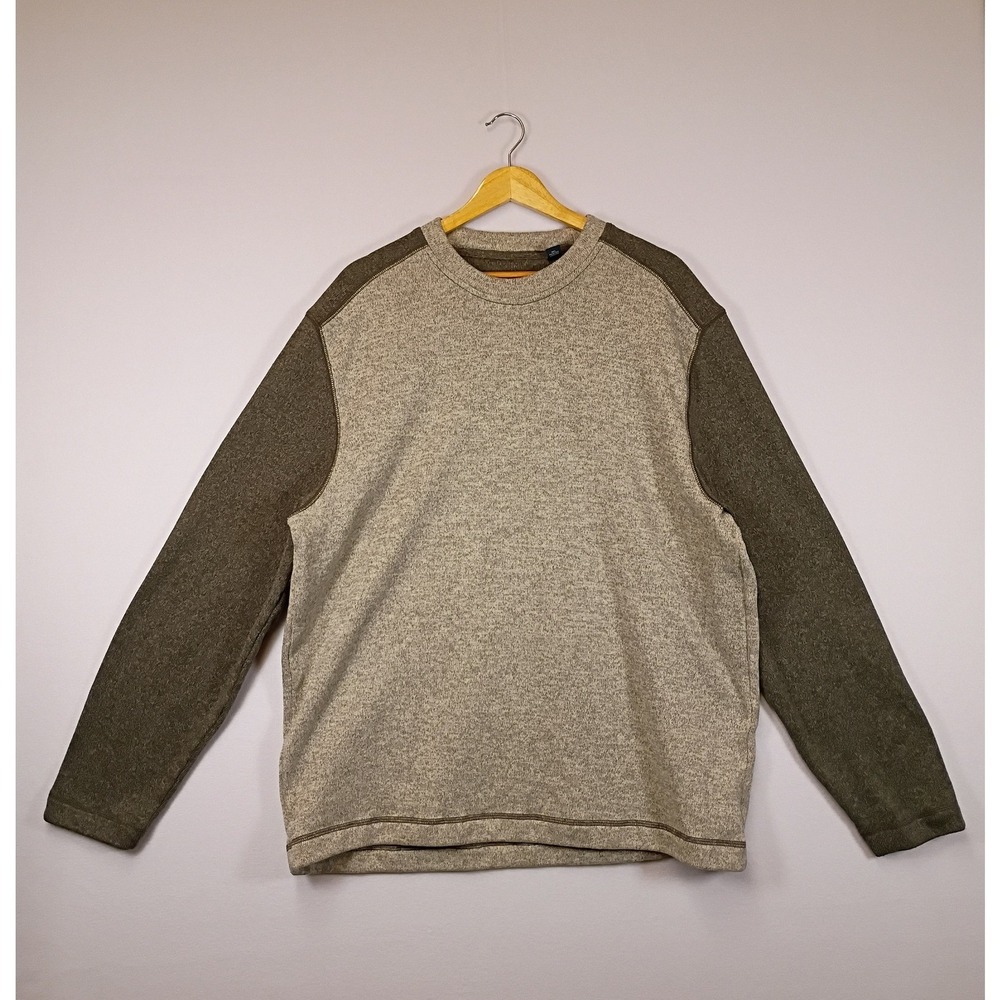 Gorpcore Arrow Mens XXL Tan Olive Green Colorblock Marled Knit Pullover Sweater